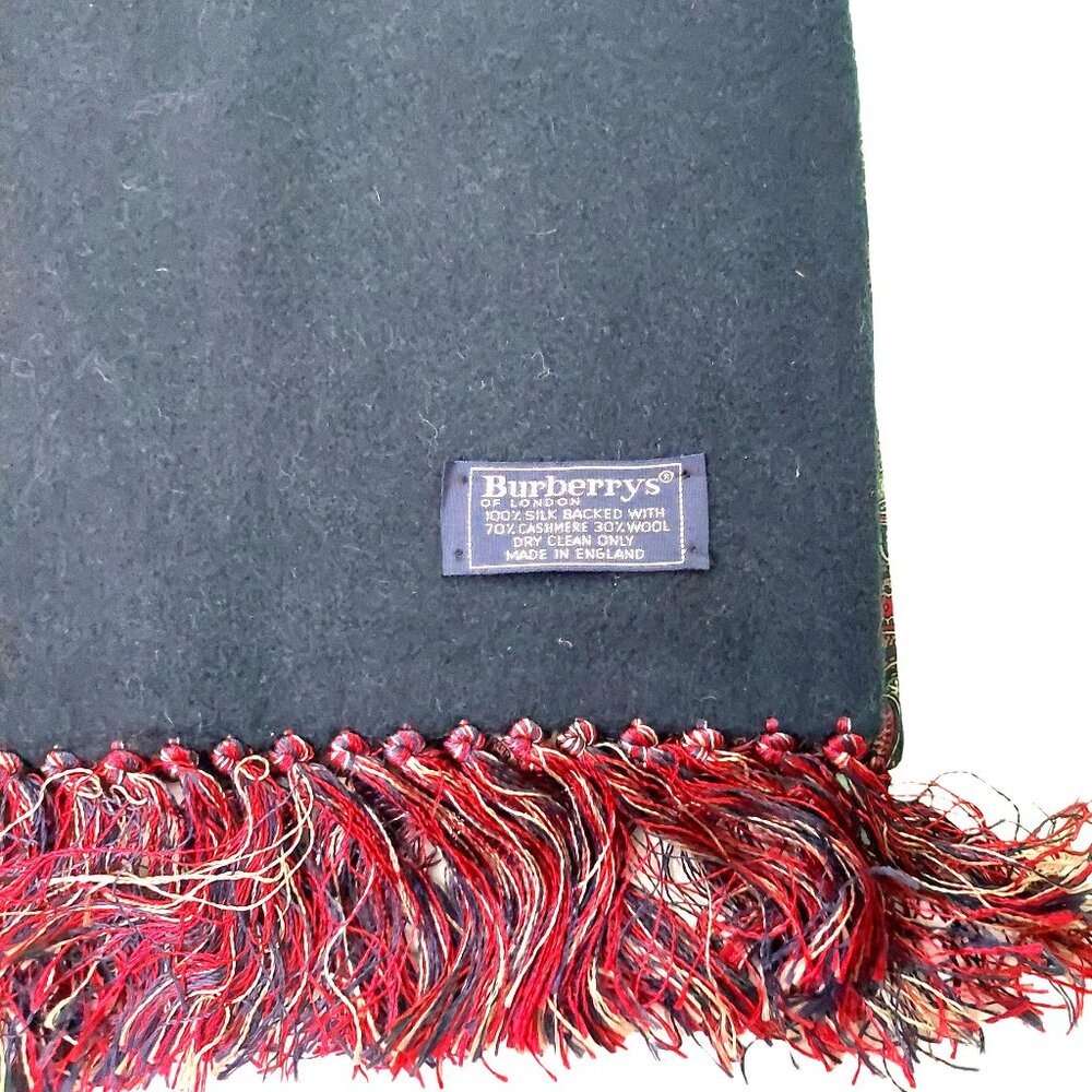 Burberry Cashmere Wool Silk Navy Blue Red Gold Paisley Fall Winter Scarf Scarves - Picture 4 of 6